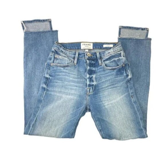 Frame Womens Le Original Straight Leg Jeans Blue Step Hem Medium Wash Slim 23 - Picture 1 of 12